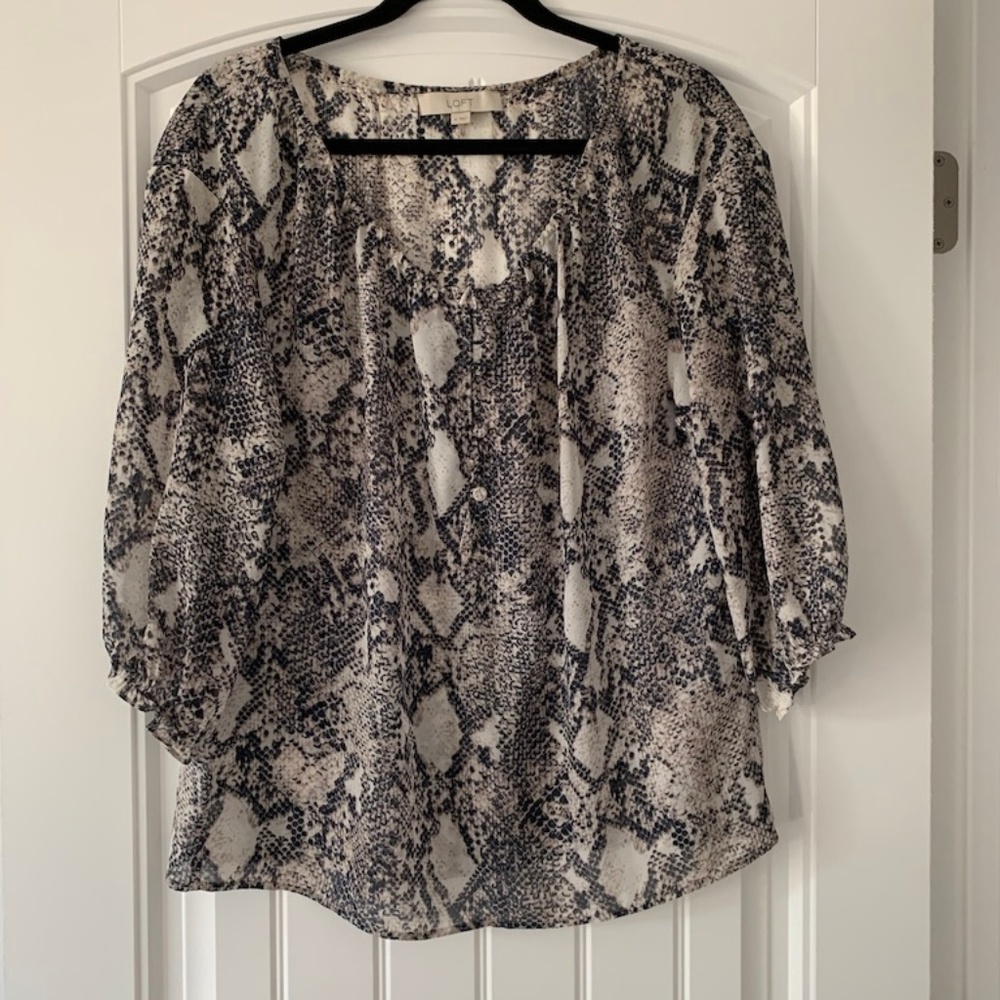 LOFT Animal Print Peasant Blouse